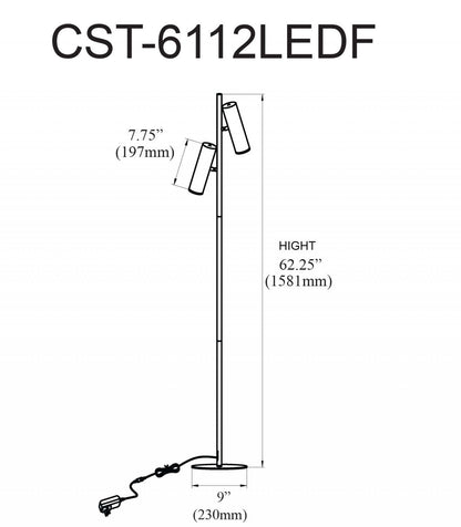 Dainolite Constance Lampadaire 12w Diffuseur Acrylique Givré Noir Mat|Lampe à pied Constance de Dainolite en acrylique givré qui diffuse la lumière, avec fini noir mat et ampoule de 12 W