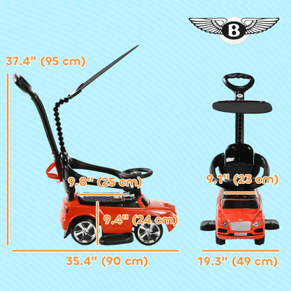 Qaba Bentley Bentayga Voiture Pousse Licenciée, 3 En 1 Voiture À Pousser Pour Enfants, Voiture Glissante Pour Tout-Petits Avec Musique, Klaxon, Poignée, Toit Amovible, Rangement Sous Le Siège, Barrière De Protection, Rouge