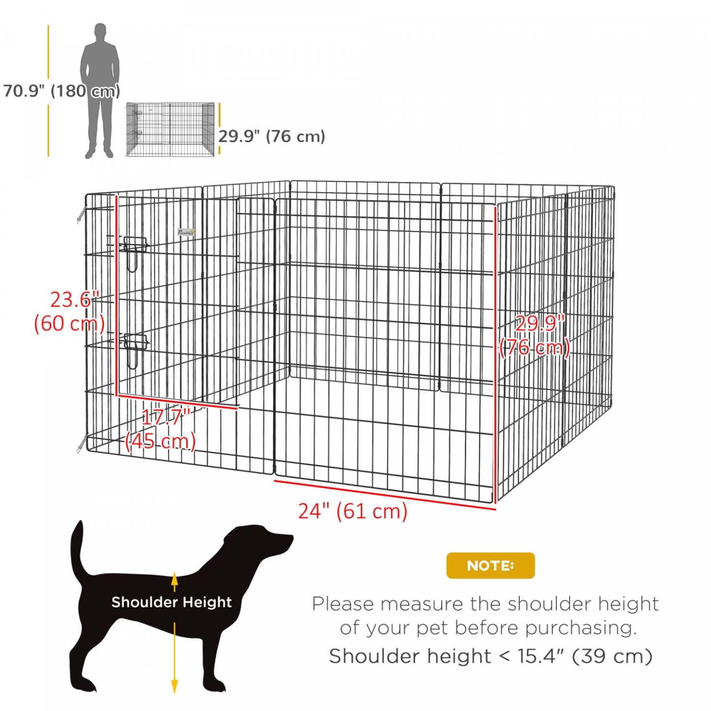 Pawhut Dog Playpen Puppy Play Pen, Pet Exercise Fences For Outside Indoor, Pliable Dog Kennel, 30h|Pawhut Enclos Pour Chiot À 8 Panneaux, Cage D'exercice En Métal Pliable De 30 Po Pour Chien, Noir