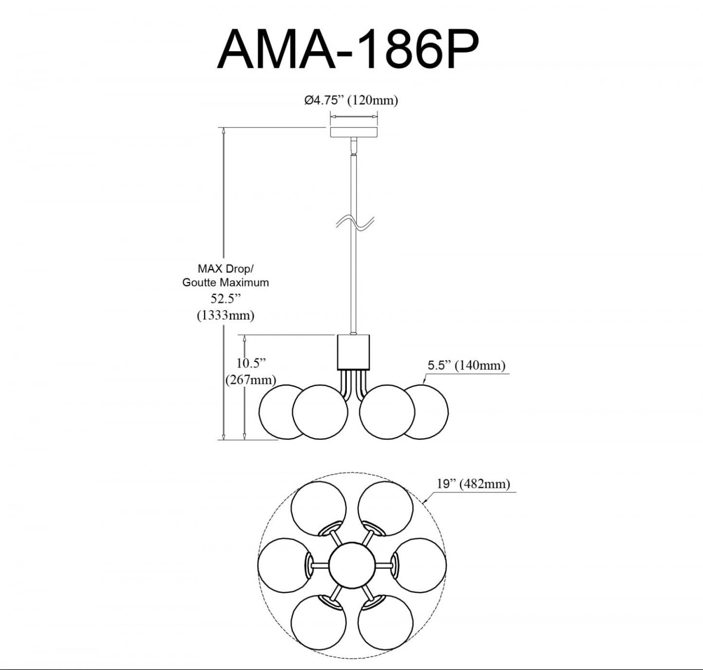 Dainolite Amanda 6 Light Pendant Matte Black Finish White Opal Glass Lamp|Luminaire suspendu Amanda de Dainolite en verre blanc opale, avec fini noir mat et 6 ampoules