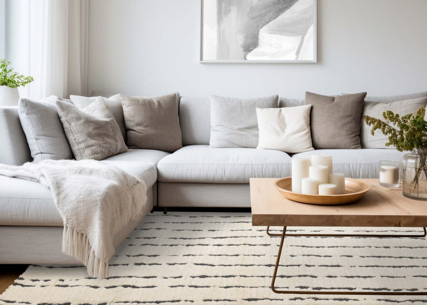 Teagan Plush Pile Cream Black Vertical Lines Area Rug - 6'7 x 9'6|Carpette à poil moelleux Teagan crème et noire à motif de rayures verticales - 6 pi 7 po x 9 pi 6 po