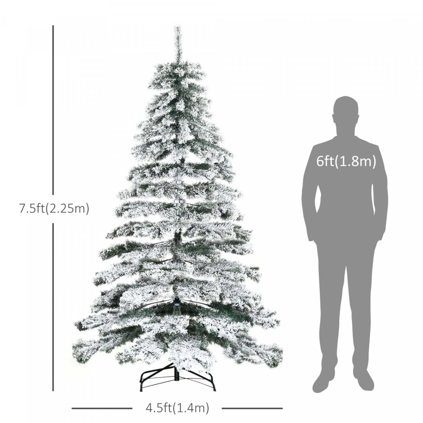 Homcom Arbre De Noel Floqué De Neige Artificielle De 7 Pieds Avec 1083 Pointes De Branche