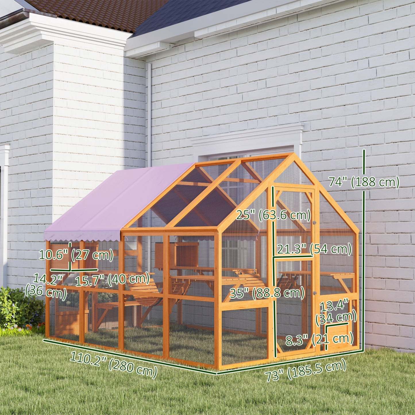 Pawhut Catio Enclos extérieur pour chats en bois avec auvent imperméable, ponts, boîtes de dépôt, plateformes, pour 3-6 chats, orange