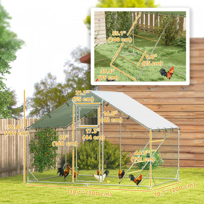 Pawhut Enclos à Poules, Grand Poulailler en Métal avec Porte d'Alimentation, Couverture Imperméable et Résistante aux UV, Mangeoire Suspendue, Perchoir, Cage à Volaille pour Extérieur, Jardin, Ferme, Pour 6-8 Volatiles