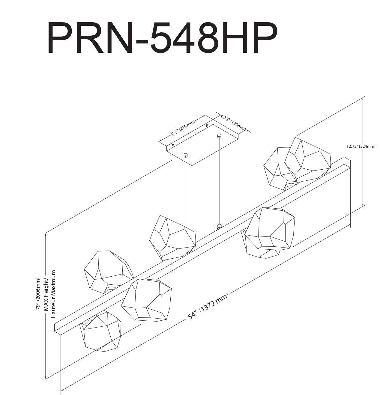 Dainolite Pearlene 8 Light Horizontal Pendant Matte Black Clear Glass Lamp|Luminaire suspendu horizontal Pearlene de Dainolite en verre transparent, avec fini noir mat et 8 ampoules