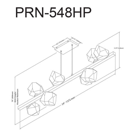 Dainolite Pearlene 8 Light Horizontal Pendant Matte Black Clear Glass Lamp|Luminaire suspendu horizontal Pearlene de Dainolite en verre transparent, avec fini noir mat et 8 ampoules