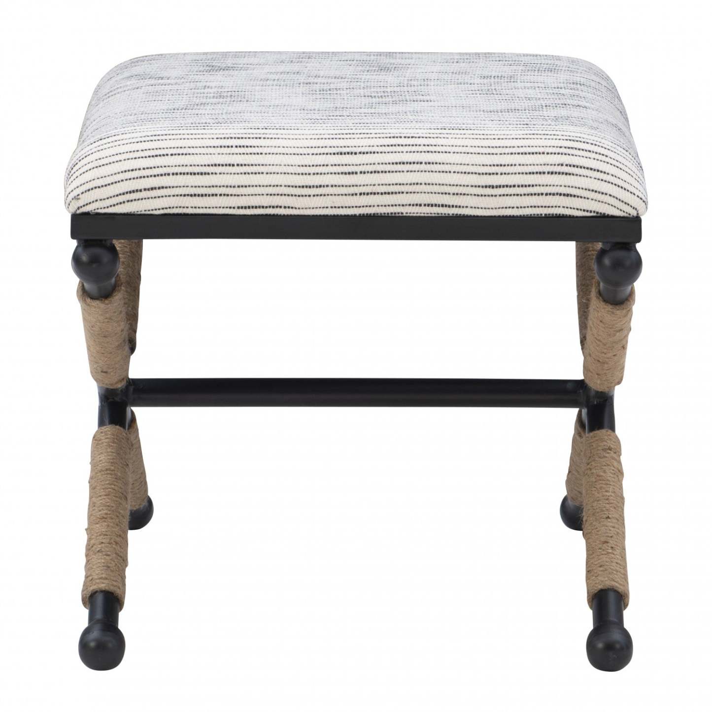 Ashburn Campaign Fabric Accent Stripe Ottoman - Black|Pouf d'appoint Ashburn Campaign en tissu rayé - noir