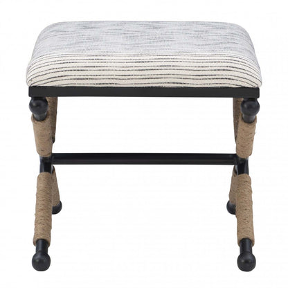 Ashburn Campaign Fabric Accent Stripe Ottoman - Black|Pouf d'appoint Ashburn Campaign en tissu rayé - noir