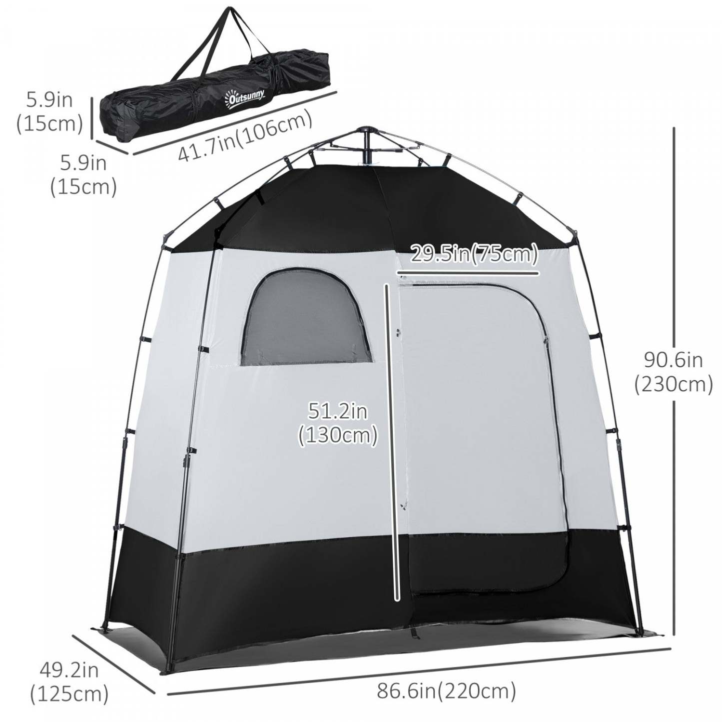 Outsunny Tente De Douche Pop Up, Abri D'intimité Portable Pour 2 Personnes, Cabine De Change Avec 2 Fenêtres, 3