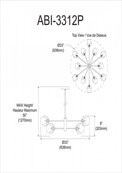Dainolite Abii 12 Light Chandelier Matte Black Finish Clear Glass Lamp|Lustre Abii de Dainolite en verre transparent, avec fini noir mat et 12 ampoules