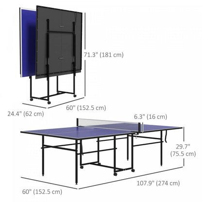 Table de ping-pong pleine taille Soozier, ensemble de table de tennis de table pliable, bleue