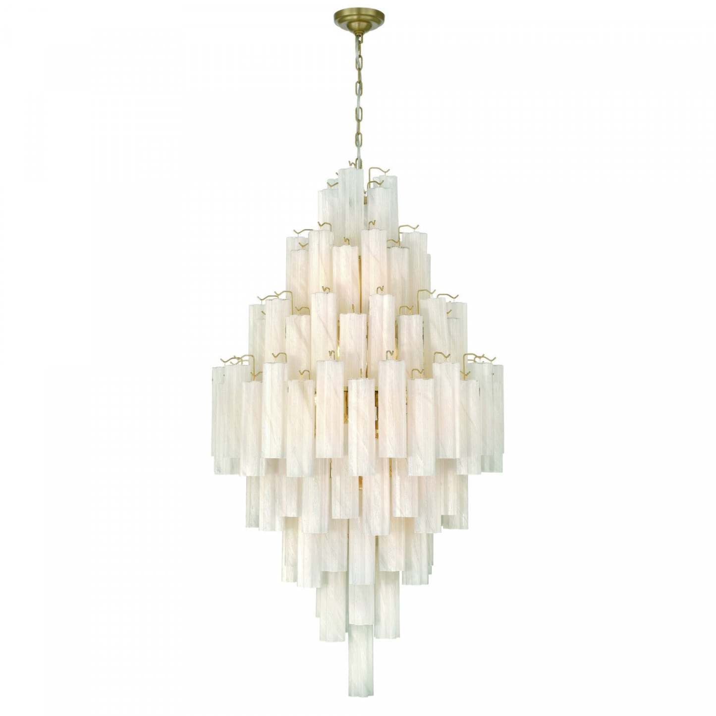Lustre De Vestibule A 29 lampes Sophia, Laiton Et Verre Blanc Vaporeux De Style Tronchi
