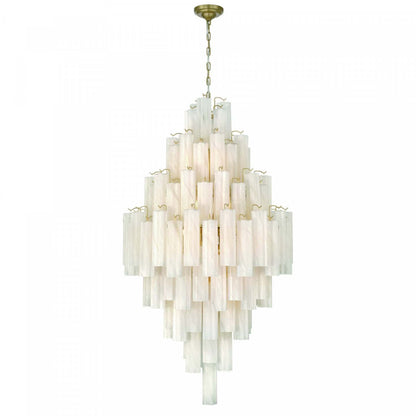 Lustre De Vestibule A 29 lampes Sophia, Laiton Et Verre Blanc Vaporeux De Style Tronchi