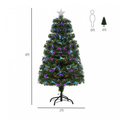 Homcom Arbre De Noël Artificiel En Fibre Optique Pré-éclairé De 1.2 M Avec Étoile Supérieure, 130 Pointes De Branches Et Lumières LED