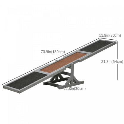 Pawhut Plateforme de Bascule en Bois pour Animaux Fournitures pour Animaux Résistants aux Intempéries Jouet de Jeu d'Agilité pour Chiens Gris