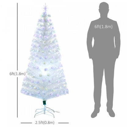Homcom Arbre De Noël Pré-illuminé À Fibre Optique Artificielle De 6 Pieds Avec 220 Lumières LED Et Pointes De Branche