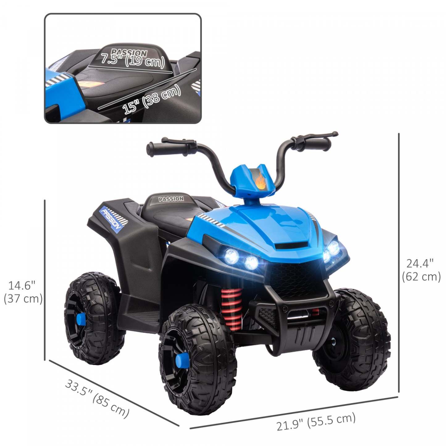 Qaba Voiture Électrique 12 V Pour Enfants, Quad Pour Enfants Alimenté Par Batterie Avec Suspension À Quatre Roues