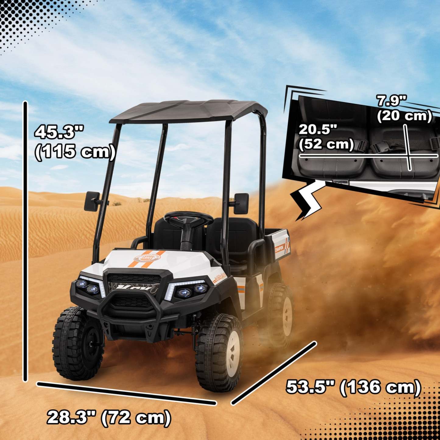 Qaba Voiture Electrique 2 Places Pour Enfants, Voiture Electrique Alimentee Par Batterie 24v Avec Télécommande