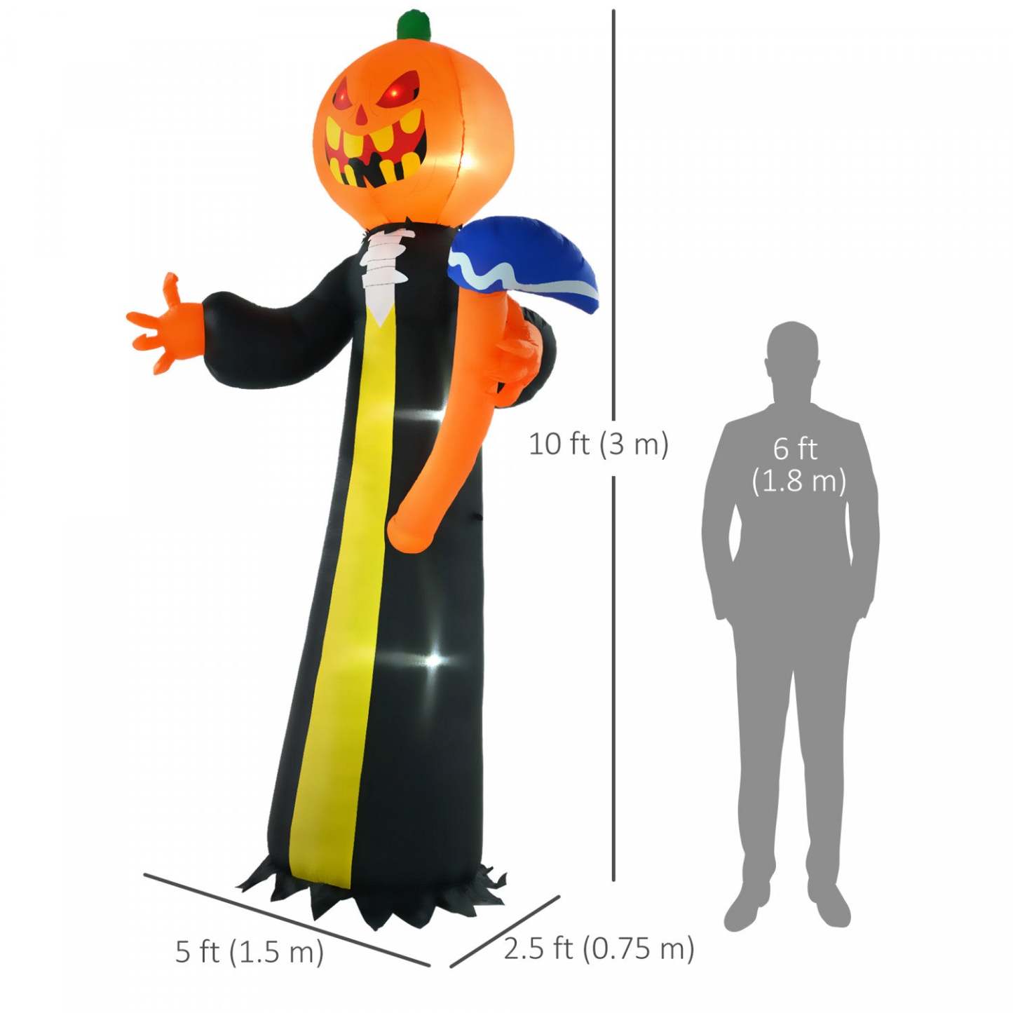 Homcom 10ft Halloween Gonflable Pumpkin Ghost With Hammer, LED Display|Homcom Gonflable Fantôme De Citrouille D'Halloween Avec Marteau LED 10 Pi