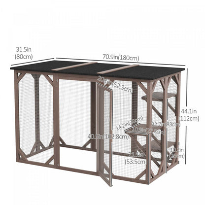 Pawhut Cage Pour Chat Intérieur Catio Enclos Extérieur Pour Chat Maison Pour Animaux Petits Enclos Pour Lapin, Chaton, |Pawhut Cage Pour Chat Maison D'extérieur En Bois Pour Chat Cage Intérieure Avec Toit En Asphalte, Pl