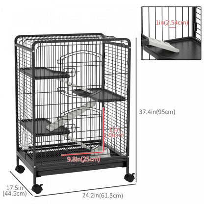 Pawhut Cage Pour Petits Animaux A 4 Niveaux, Parc Pour Lapin Furet Chinchilla Sur Roues Avec Plateau