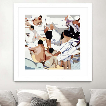 Tammy &amp; Greg's Pool Party Œuvre d'art murale encadrée blanche et mate « Tammy &amp; Greg's Pool Party » 30 x 30