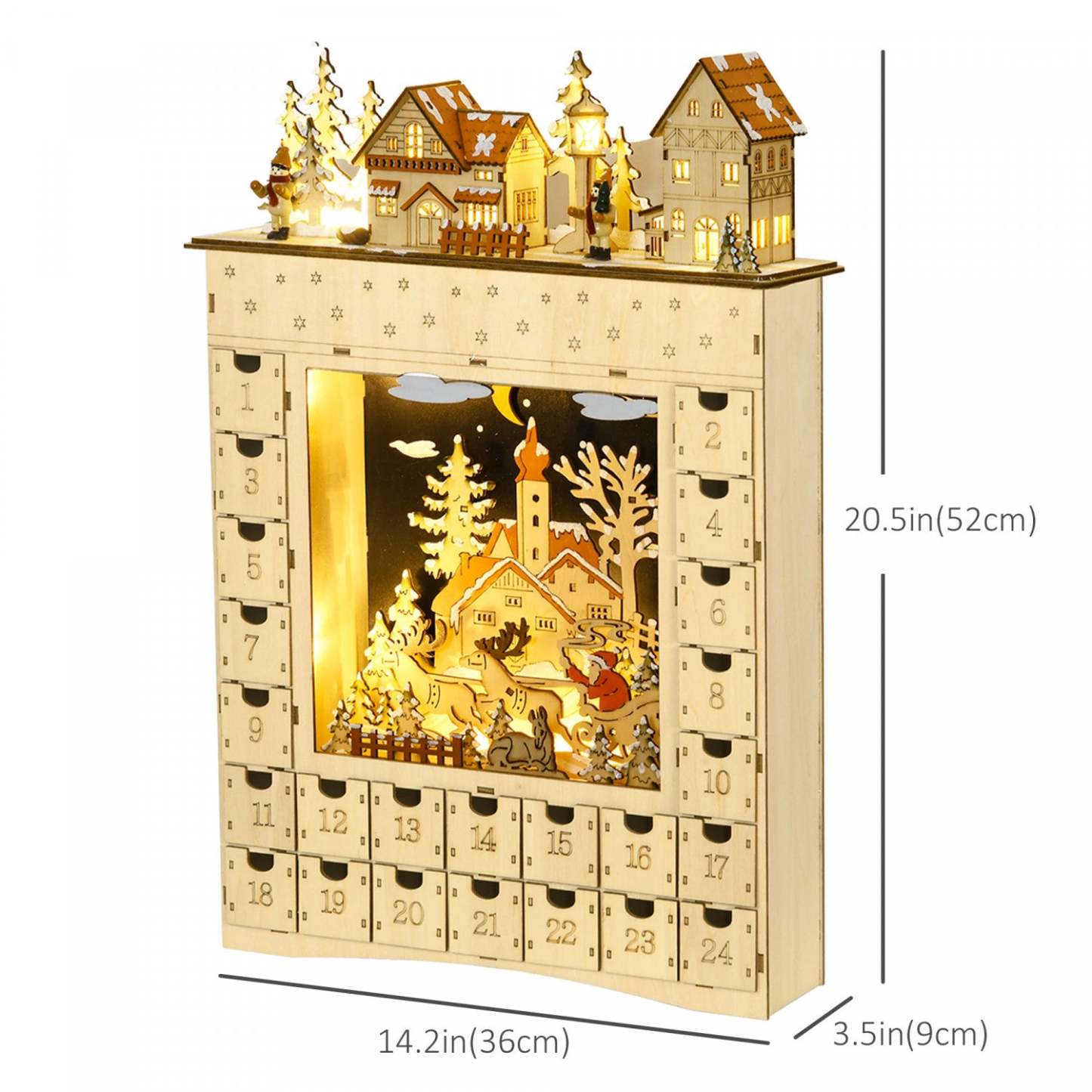 Homcom Calendrier De L'avent De Noël, Compte À Rebours Jusqu'à Noël En Bois