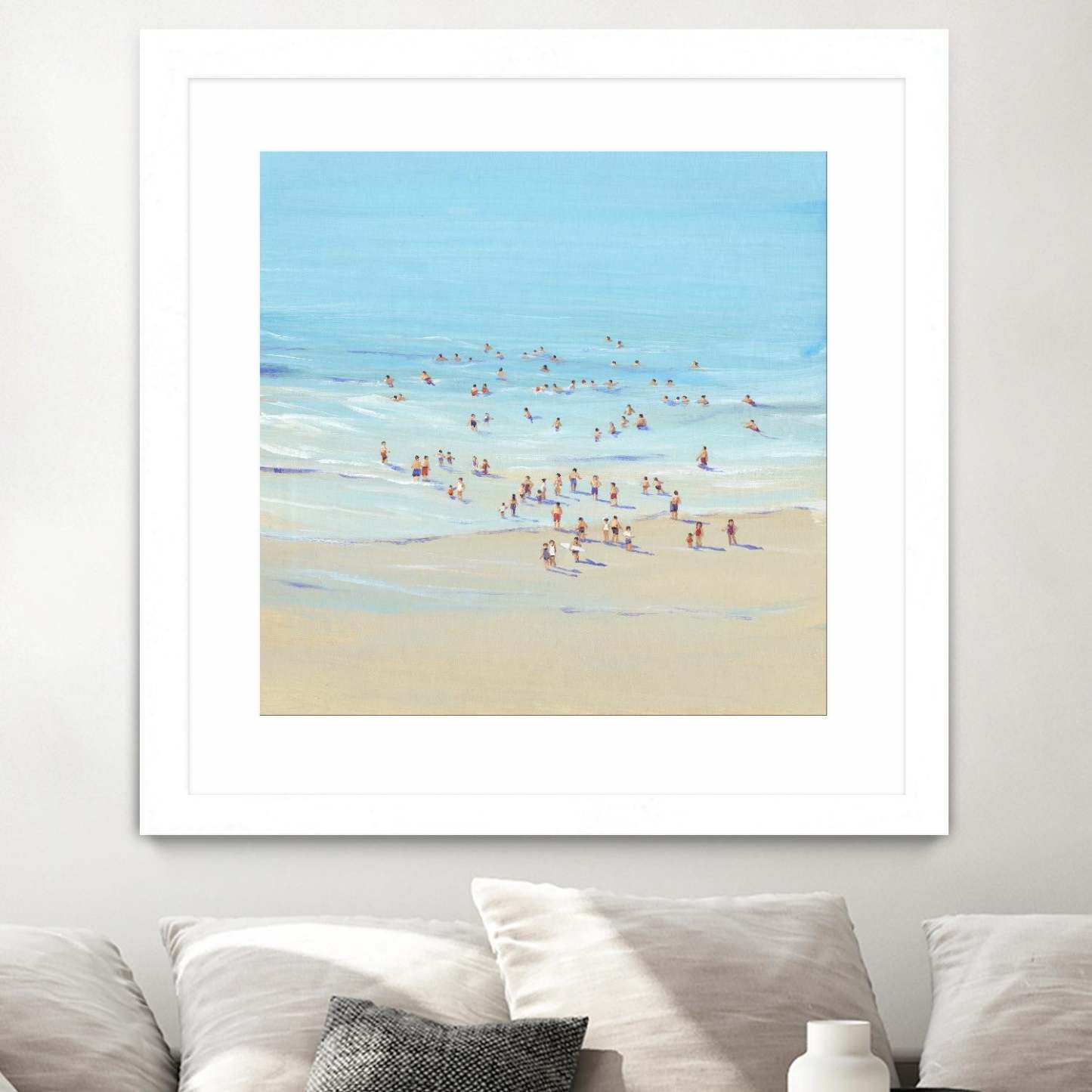 Beach Day I Matted and Framed White 36x36 Wall Art|Œuvre d’art murale encadrée blanche et mate « Beach Day I » 36 x 36