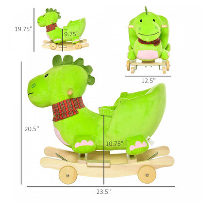 Qaba Bebe Cheval A Bascule Enfants Interactive 2-en-1 Poussette A Chevaucher Dinosaure A Bascule Avec Crèche