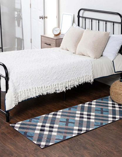 Tapis Kors bleu lavable en machine - 2'6 x 8'0|Carpette Kors bleue lavable à la machine - 2 pi 6 po x 8 pi 0 po|D86F9OFD