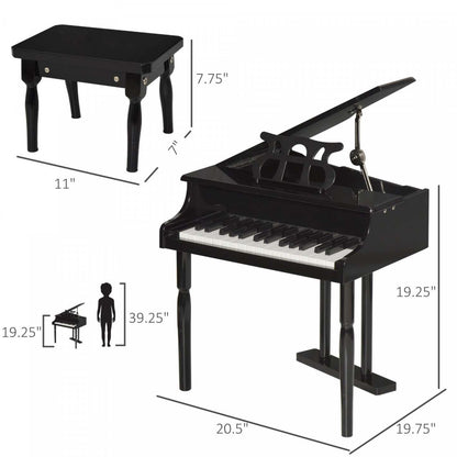 Homcom Moderne Enfants Piano, 30 Touches, Ensemble De 2, Mini Jouet Pour Enfant, Piano À Queue Avec Pupitre