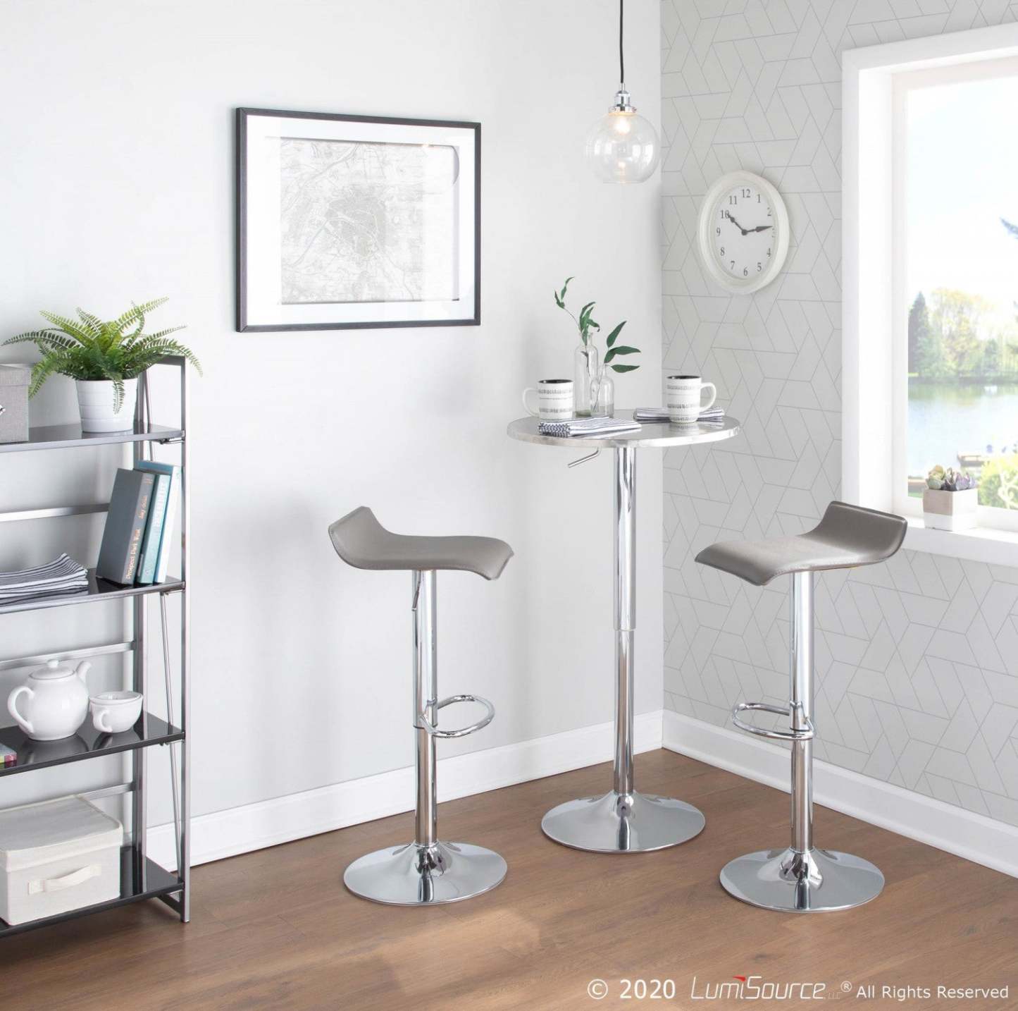 LumiSource Bistro Contemporary Adjustable Round Bar Dining Table - Silver|Table Bistro ronde réglable et contemporaine pour bar ou salle à manger - argentée