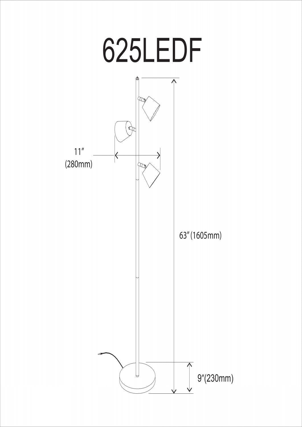 Dainolite Modern 3 Light LED Lampadaire Matte Black Finish|Lampe à pied Modern de Dainolite avec fini noir mat et 3 ampoules à DEL