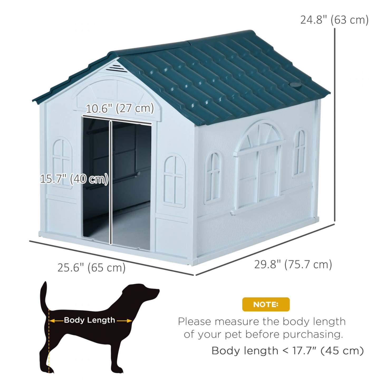 Pawhut 26 Niche en Plastique Pour Chien D'extérieur, Niche Étanche Avec Bouches D'aération, Abri Pour Petit Animal