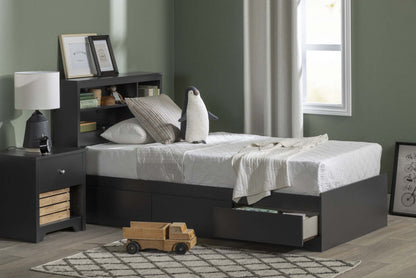 Tête de lit bibliothèque avec rangement Vito - Noir pur | Vito Tete De Lit Bibliothèque - Noir Solide