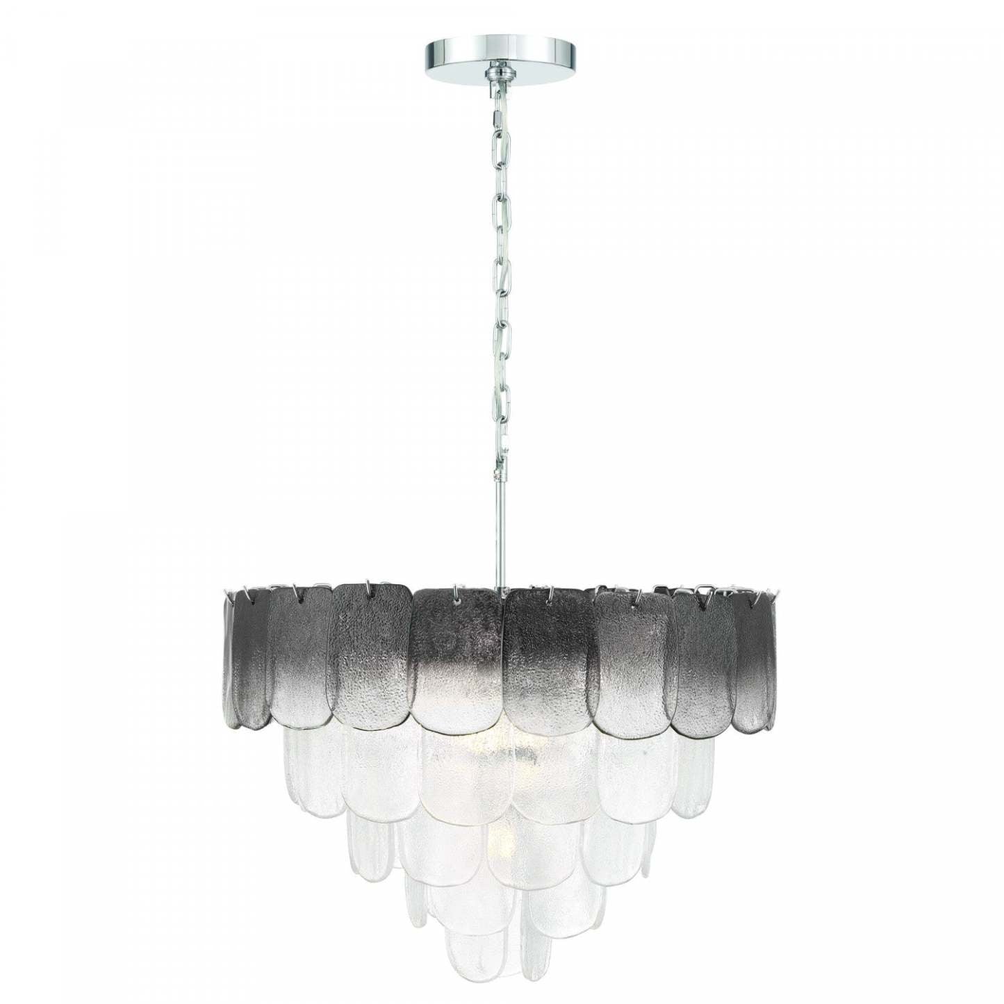 Lustre A 12 lampes Bianca, Nickel Poli, Verre Cristallin Fumé De Type Piastra