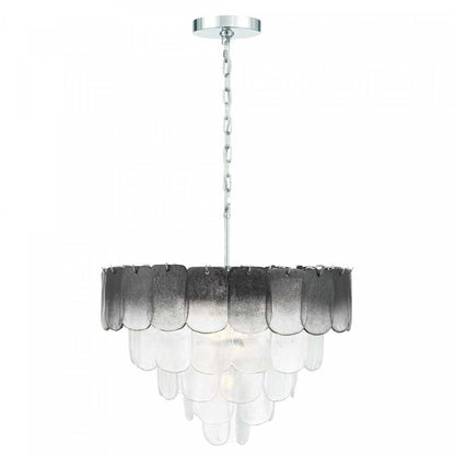 Lustre A 12 lampes Bianca, Nickel Poli, Verre Cristallin Fumé De Type Piastra