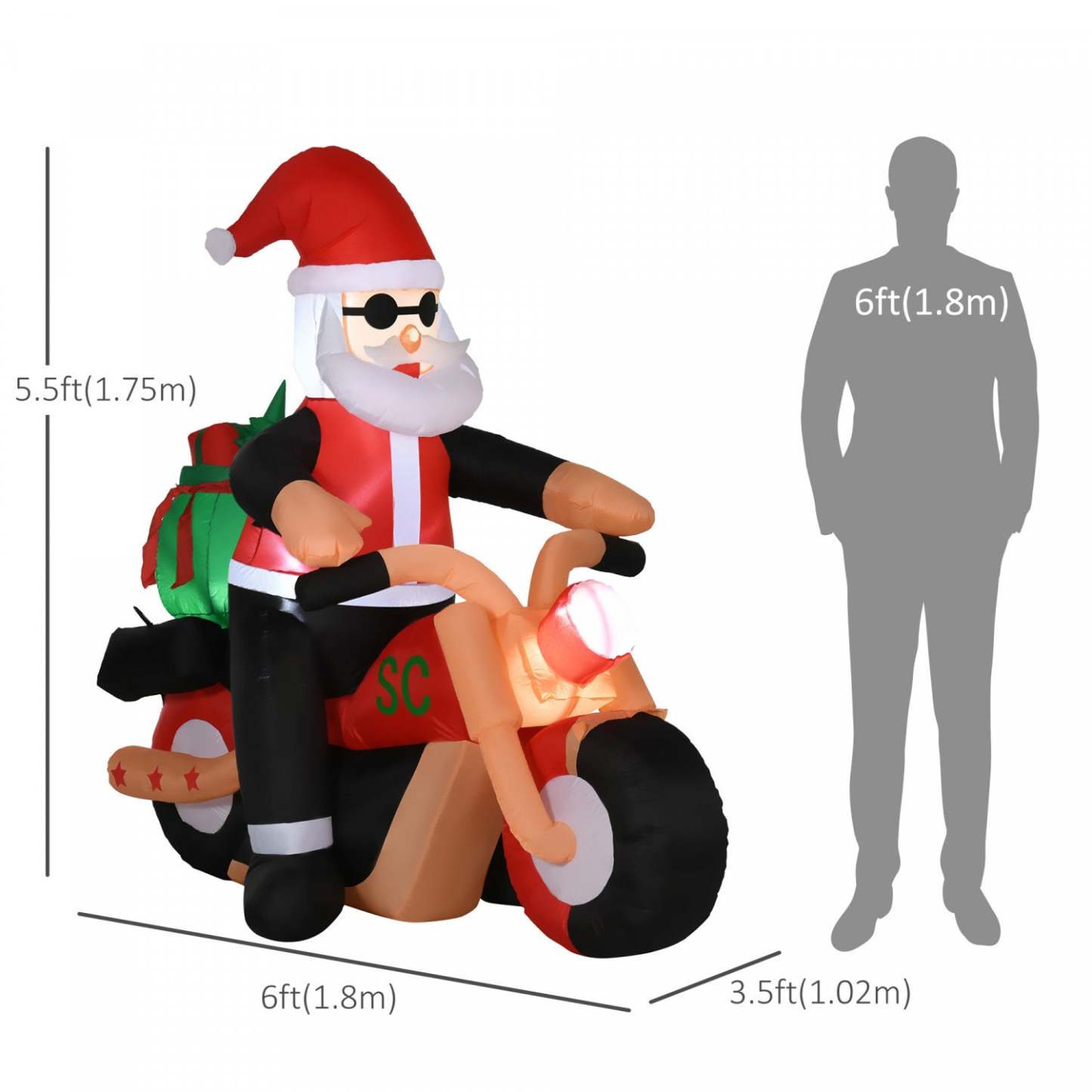 Homcom 5.5ft Père Noël Montant Sur Une Moto Décoration de Noël Gonflable | Homcom Père Noël Gonflable Camouflage