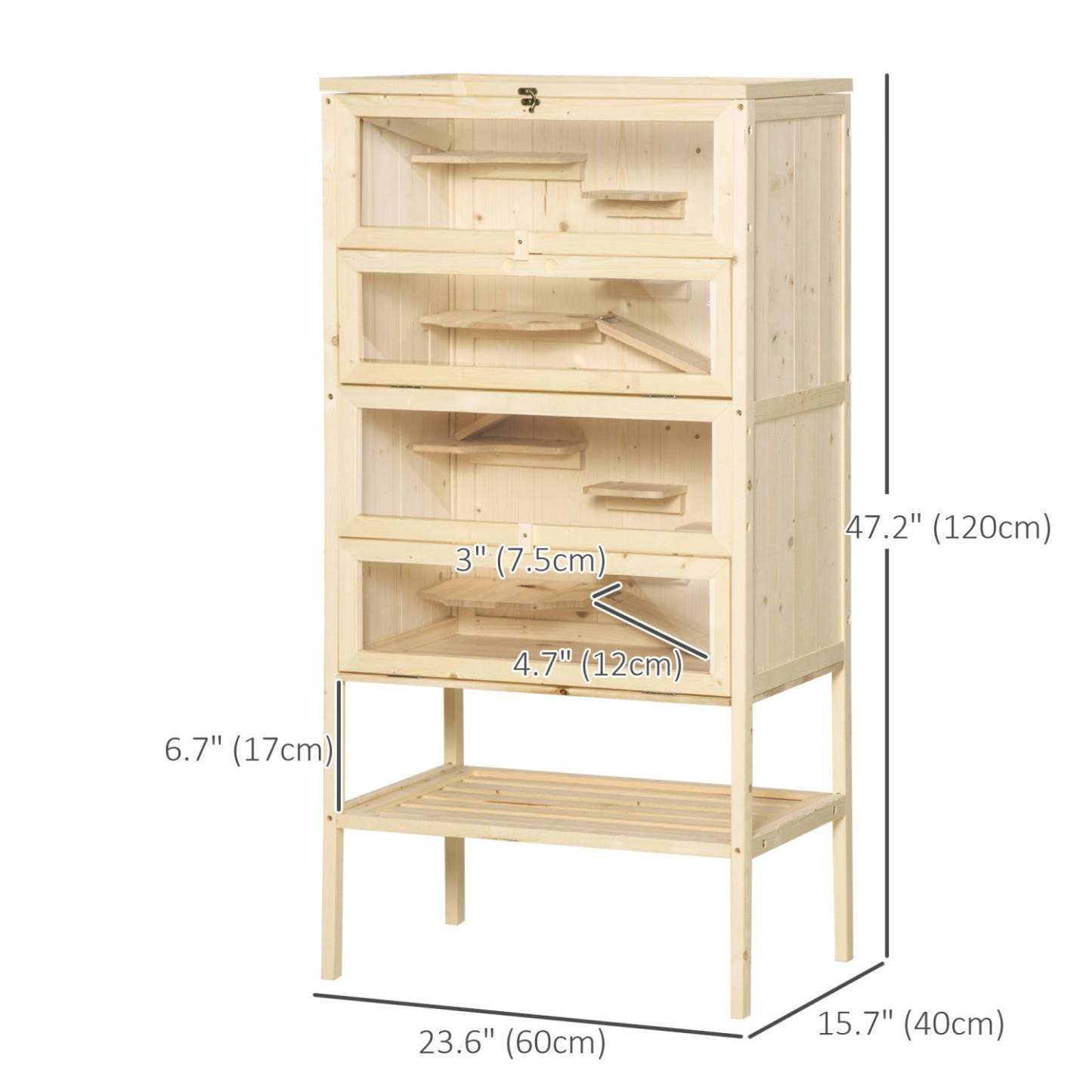 Pawhut Cage En Bois De Sapin Pour Hamster Souris Rats Petits Animaux Maison De Jeu Centre D'Activité, 47h