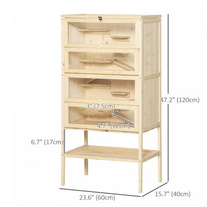 Pawhut Cage En Bois De Sapin Pour Hamster Souris Rats Petits Animaux Maison De Jeu Centre D'Activité, 47h