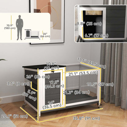 Pawhut Clapier A Lapin En Bois, Cage Pour Cochon D'inde Interieure Et Exterieure Avec Plateau Coulissant, Toit Ouvrable En Asphalte