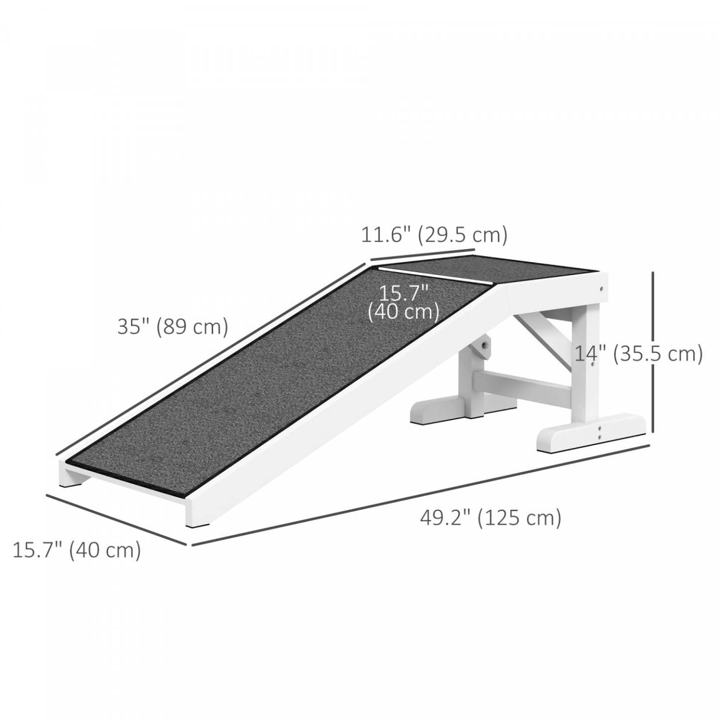 Pawhut Rampe Pour Animaux De Compagnie Lit Marches Pour Chiens Chats Tapis Antidérapant Plateau Bois 49l X 16w X 14h Wh