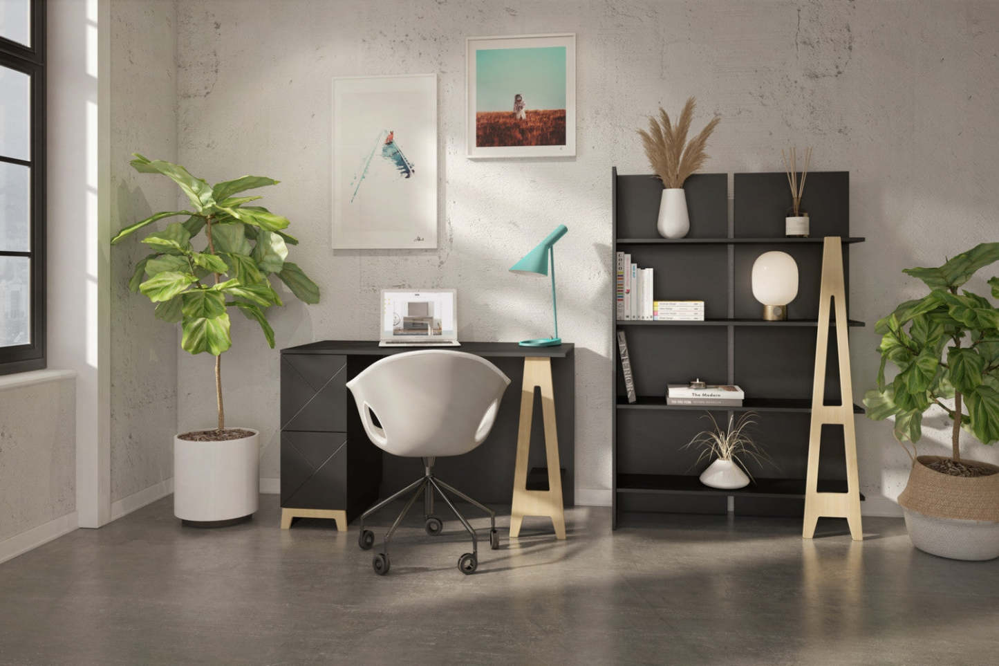 Bureau à 2 tiroirs Nordika Atypik - Noir | Bureau Atypik Nordika à 2 tiroirs - noir | D08H5671