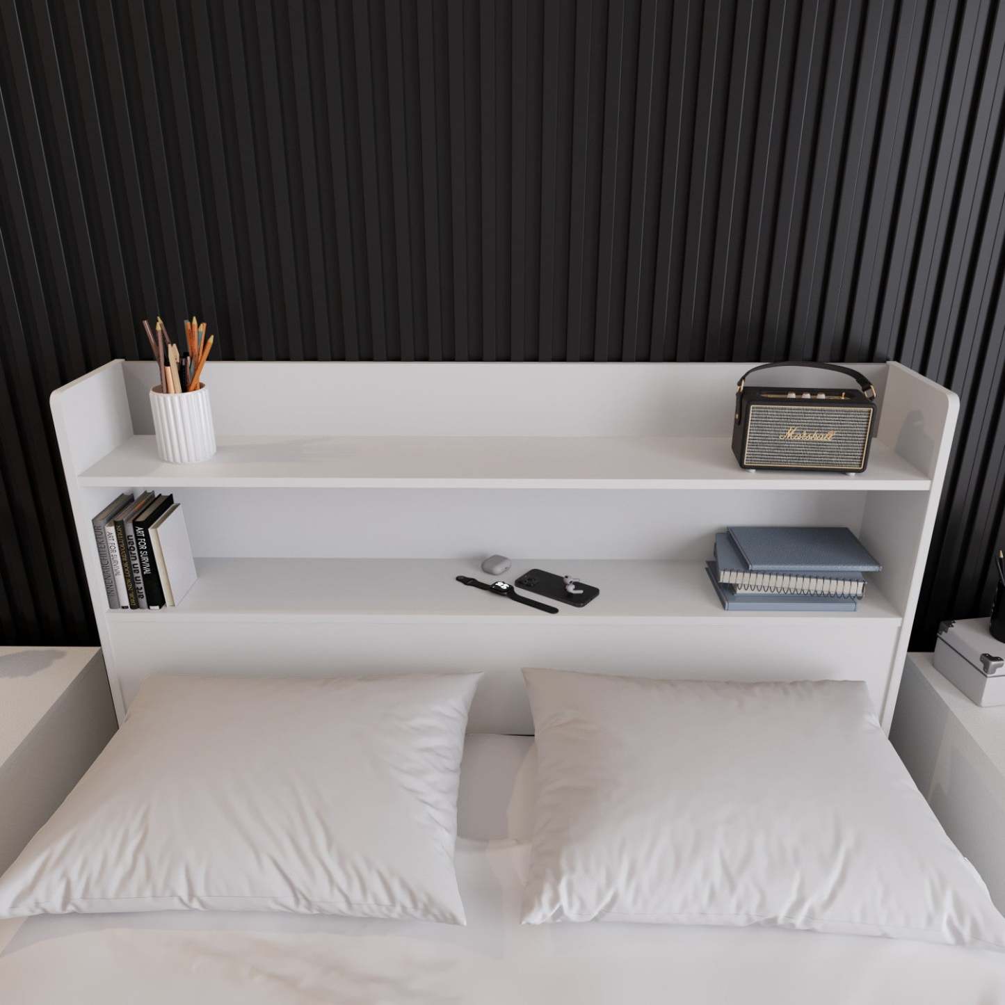 Nordika Hunter Full Bookcase Headboard - White|Tête de lit bibliothèque Hunter Nordika - blanche