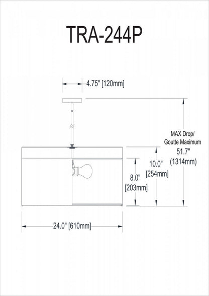 Dainolite Trapezoid 4 Light Pendant Drum Black/Cream Shade White Fabric Diffuser Lamp|Luminaire suspendu Trapezoid de Dainolite avec abat-jour cylindrique noir et crème qui diffuse la lumière, tissu blanc et 4 ampoules