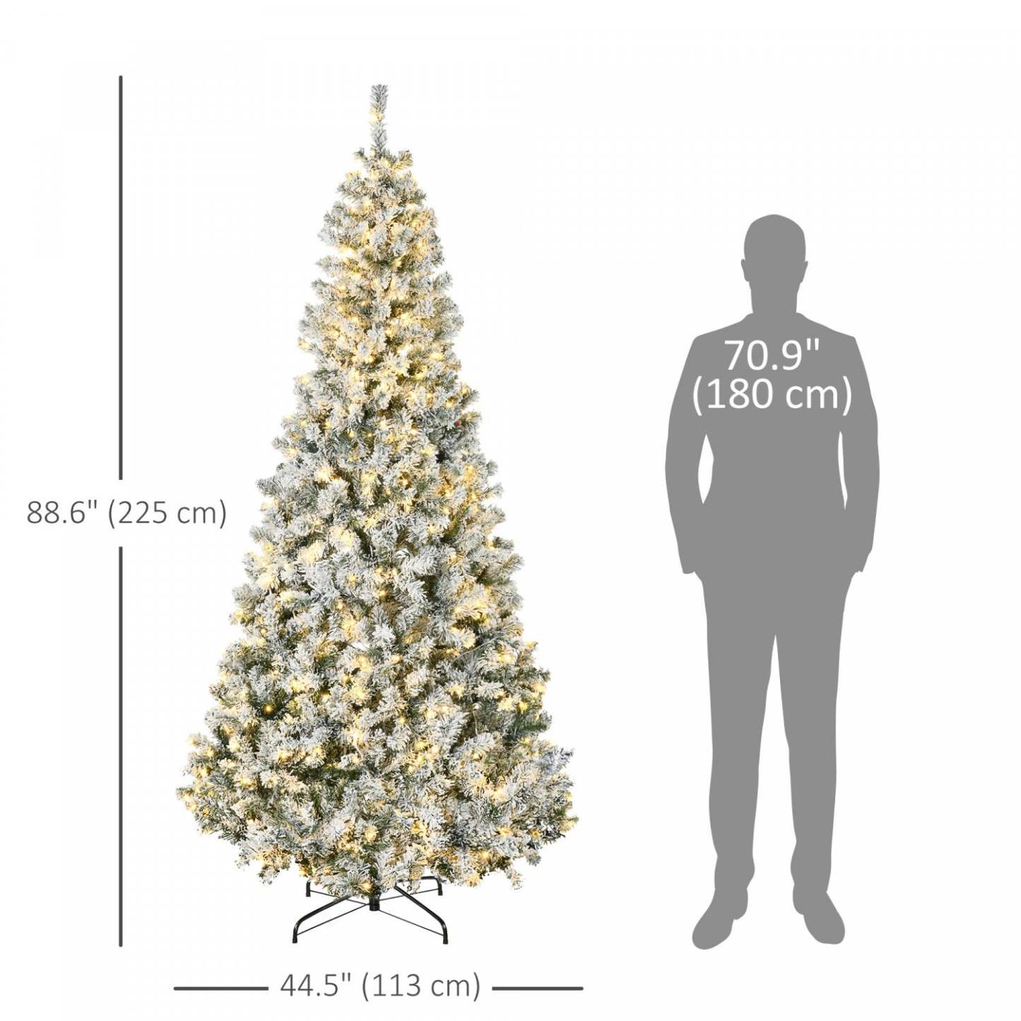 Homcom Arbre de Noël artificiel floqué de neige de 7,5 pieds avec lumières|Homcom Arbre de Noël Artificiel Floconné de Neige de 7,5 Pieds avec Lumières