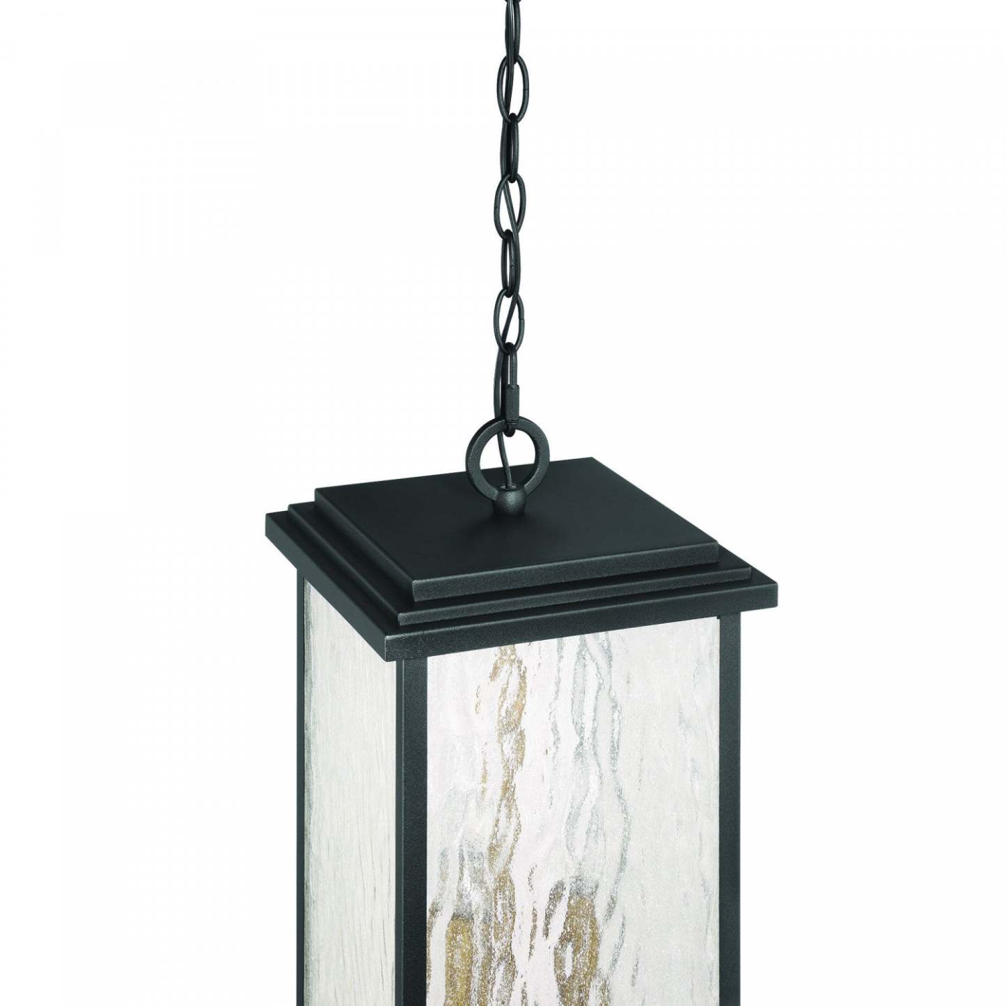 Luminaire suspendu d'extérieur Estate à 3 lumières, noir, laiton avec lampe en verre de pluie | Suspension D'extérieur Estate A 3 lampes, Noir Et Laiton Avec Verre A Gouttelettes