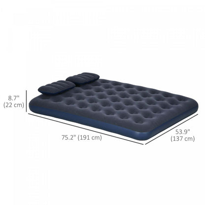Matelas pneumatique double Outsunny avec 2 oreillers, lit pneumatique jumeau, bleu