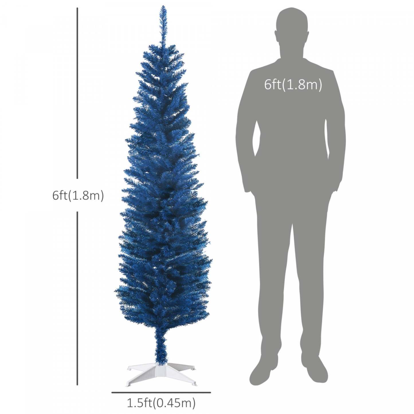 Homcom Pencil Sapin De Noël Artificiel, Pencil Xmas Tree, Deep Blue|Homcom Sapin De Noël Artificiel Fin 6pi, Bleu Profond