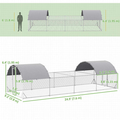Pawhut Poulailler, Enclos Extérieur Pour Poules, Cage Pour Lapins Avec Couverture Imperméable Et Anti-uv | Pawhut Poulailler En Métal, 24.9' X 9.2' Avec Couverture Imperméable Et Anti-uv, Porte Pour 20-24 Po